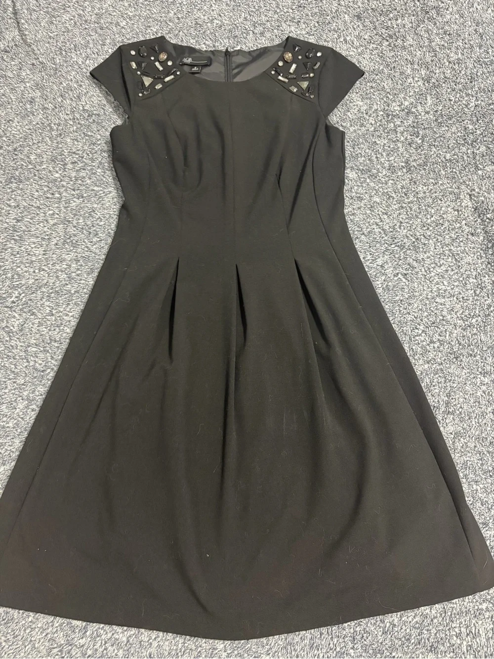 AGB Black Midi Dress with Beaded Shoulder Accents